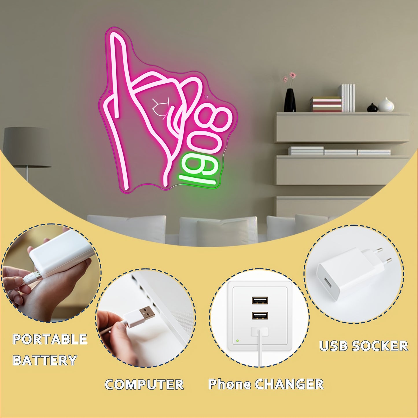 AKA Sorority Neon Hand Gesture Sign, USB Powered Plastic Wall Hanging Neon Light with Dimmable Switch, Multipurpose Paraphernalia Gift for Women, Party Decorative Lighting Without Battery