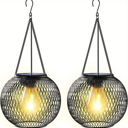 2pcs Upgrade Outdoor Solar Hanging Lights, Outdoor Garden Metal Hanging Lights, Decorative Lighting Solar Waterproof Tree Lights, For Garden Yard Yard Patio Yard Pathway