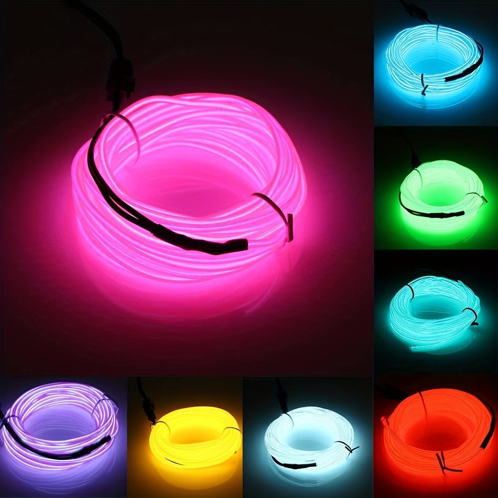 1 Set 5m/16.4ft Vibrant Neon Rope Lights - DIY Decorative Lighting with 360° Illumination, EL Wire, Battery Pack - Perfect for Festival, Halloween, Christmas, Party Decoration