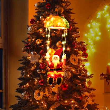 8 Modes Christmas Parachute Lights With Santa Claus, Hanging Red & Green Xmas Lights For Indoor Eave Balcony Roof - Holiday Decorative Lighting, Christmas Decorations Outdoor