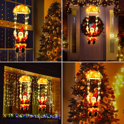 8 Modes Christmas Parachute Lights With Santa Claus, Hanging Red & Green Xmas Lights For Indoor Eave Balcony Roof - Holiday Decorative Lighting, Christmas Decorations Outdoor