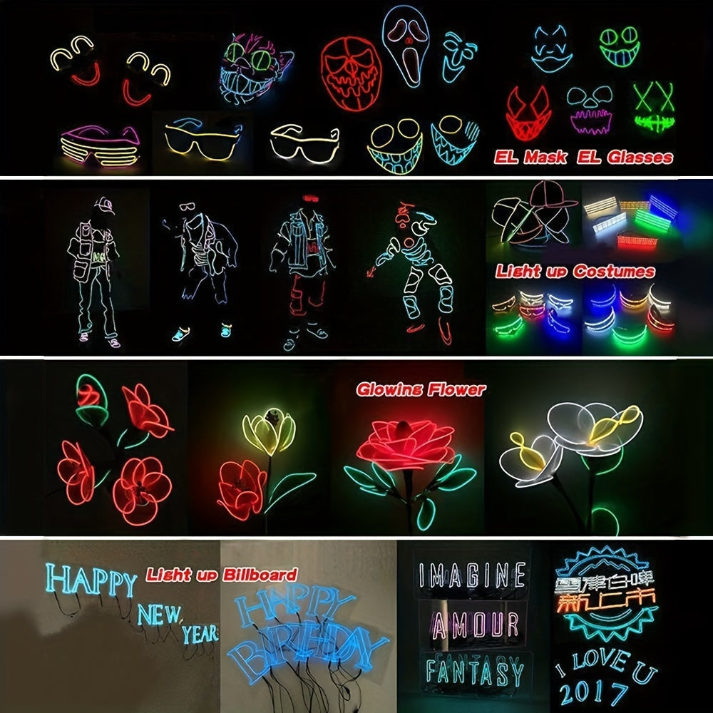 1 Set 5m/16.4ft Vibrant Neon Rope Lights - DIY Decorative Lighting with 360° Illumination, EL Wire, Battery Pack - Perfect for Festival, Halloween, Christmas, Party Decoration