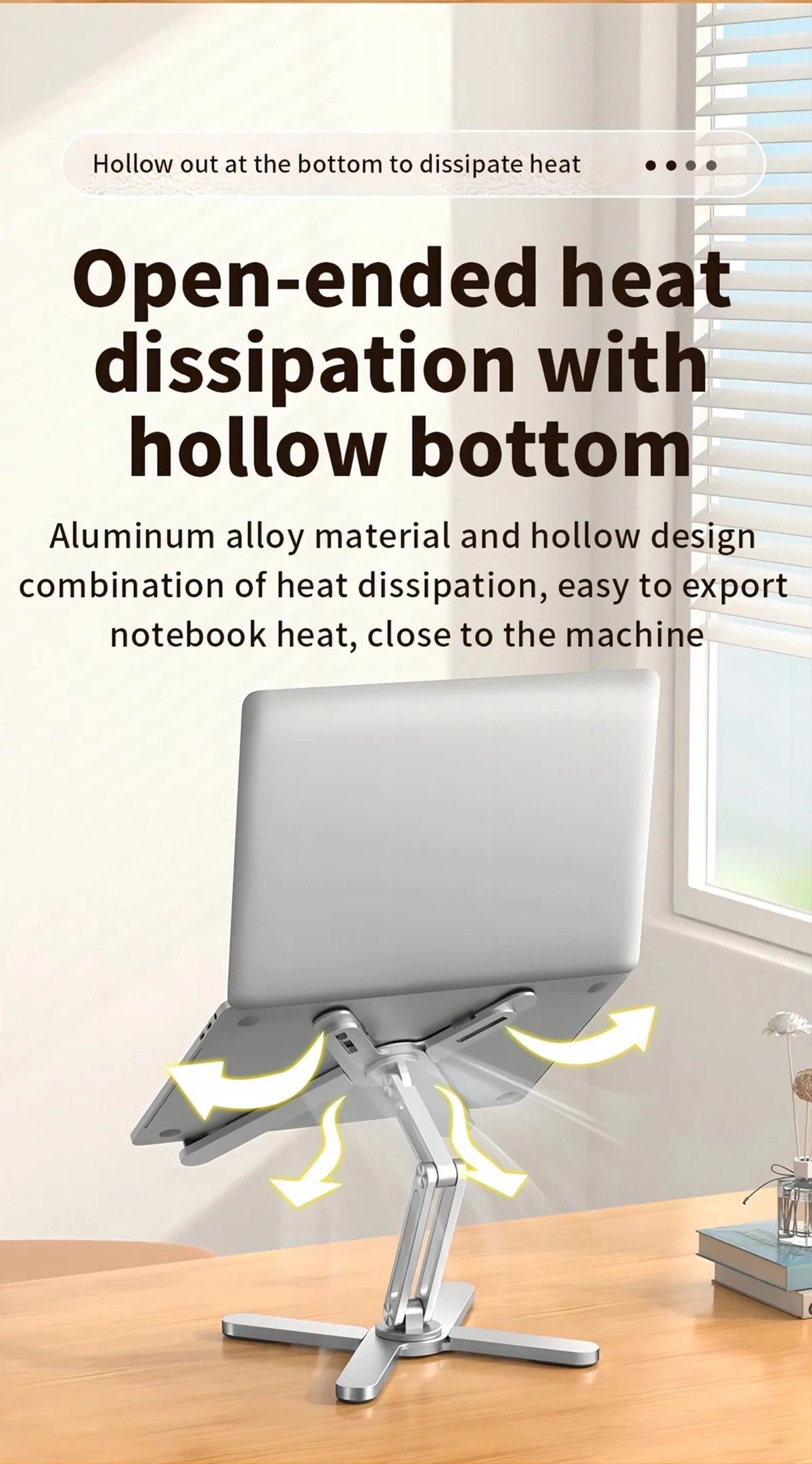 Suport Laptop Pliabil 360° – Aluminiu, Reglabil, Portabil și cu Răcire Deschisă
