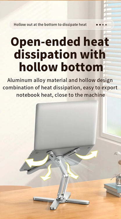Suport Laptop Pliabil 360° – Aluminiu, Reglabil, Portabil și cu Răcire Deschisă