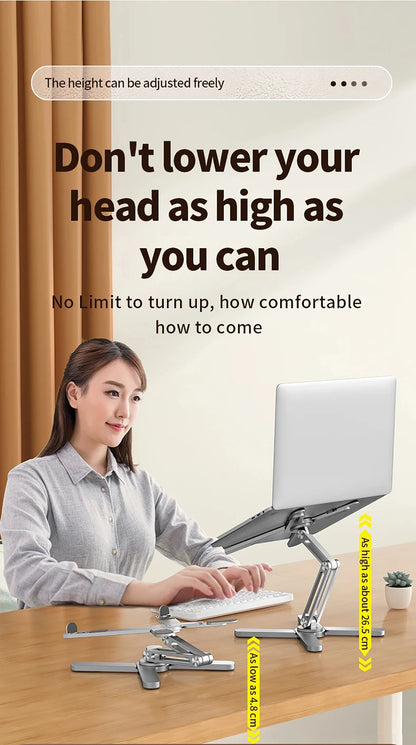 Suport Laptop Pliabil 360° – Aluminiu, Reglabil, Portabil și cu Răcire Deschisă