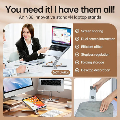 Suport Laptop Pliabil 360° – Aluminiu, Reglabil, Portabil și cu Răcire Deschisă