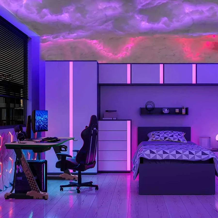 Lumină LED 3D „Cloud Lightning” – 32ft, Bluetooth, Voice Control & Telecomandă