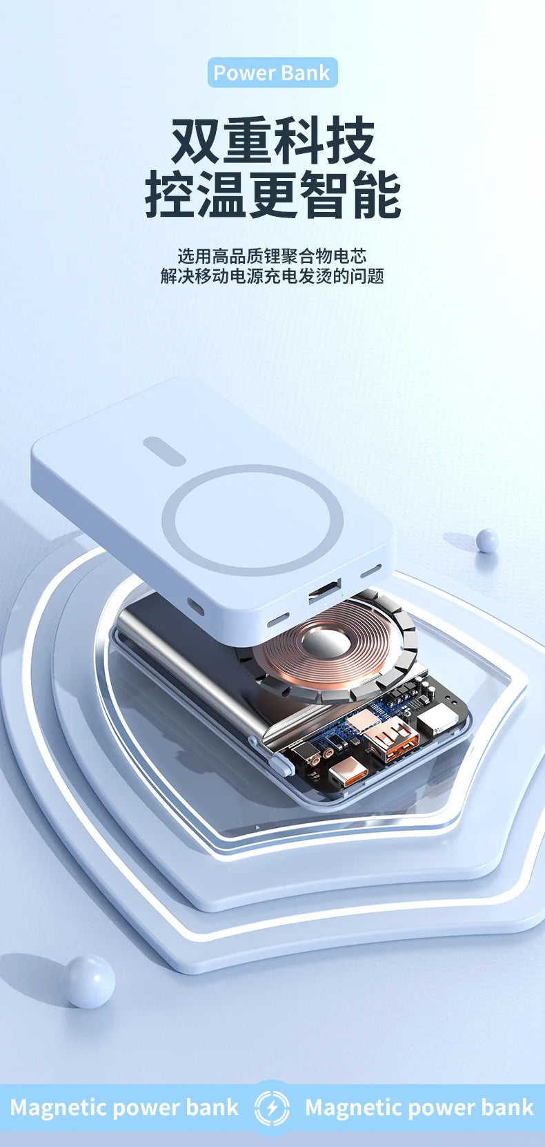 2025 New Magnetic Power Bank Three-In-One 20,000 Mah Self-Contained Cable Super Fast Charging Portable Magsafe Power Bank