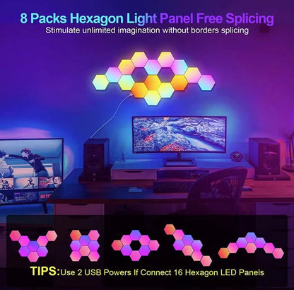 Lumini RGB Hexagonale Smart – Control Touch & Aplicație, Efecte Muzicale