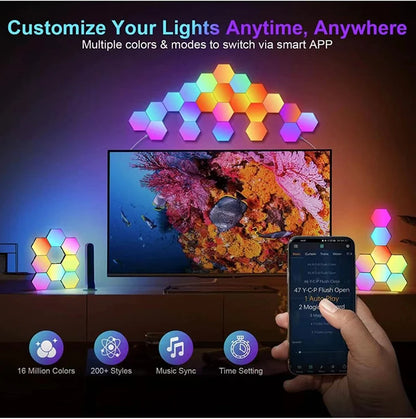 Lumini RGB Hexagonale Smart – Control Touch & Aplicație, Efecte Muzicale