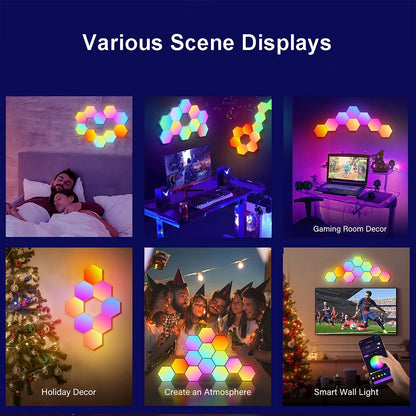 Lumini RGB Hexagonale Smart – Control Touch & Aplicație, Efecte Muzicale