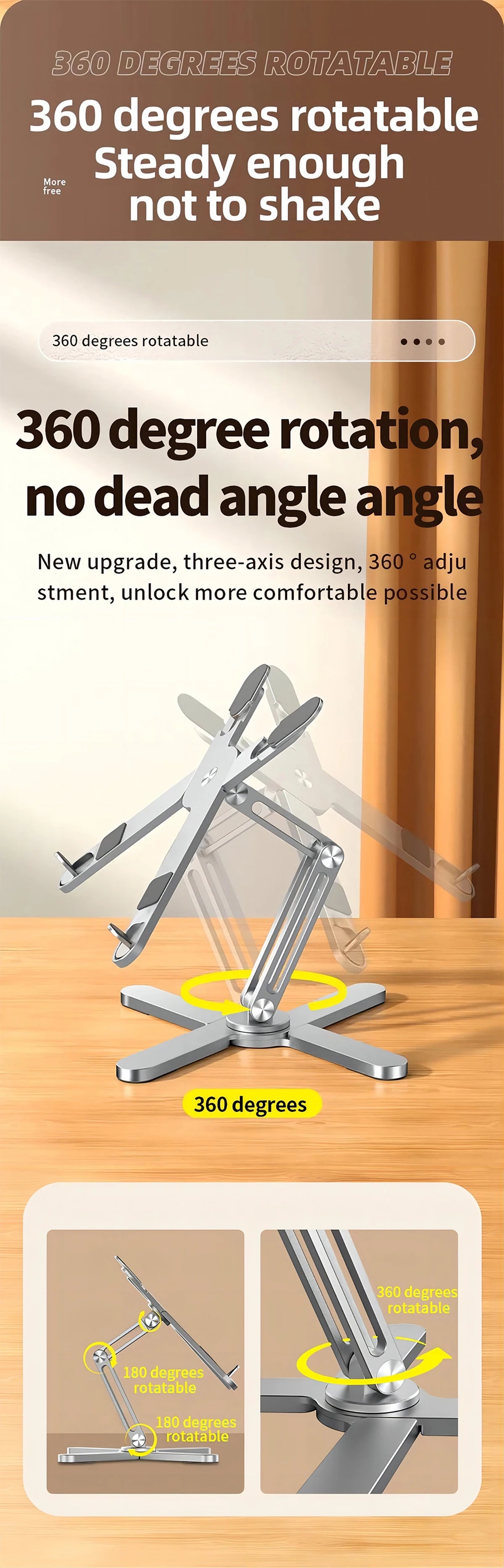 Suport Laptop Pliabil 360° – Aluminiu, Reglabil, Portabil și cu Răcire Deschisă