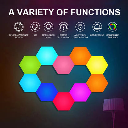 Lumini RGB Hexagonale Smart – Control Touch & Aplicație, Efecte Muzicale