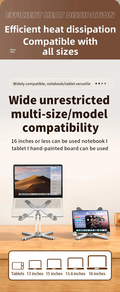 Suport Laptop Pliabil 360° – Aluminiu, Reglabil, Portabil și cu Răcire Deschisă