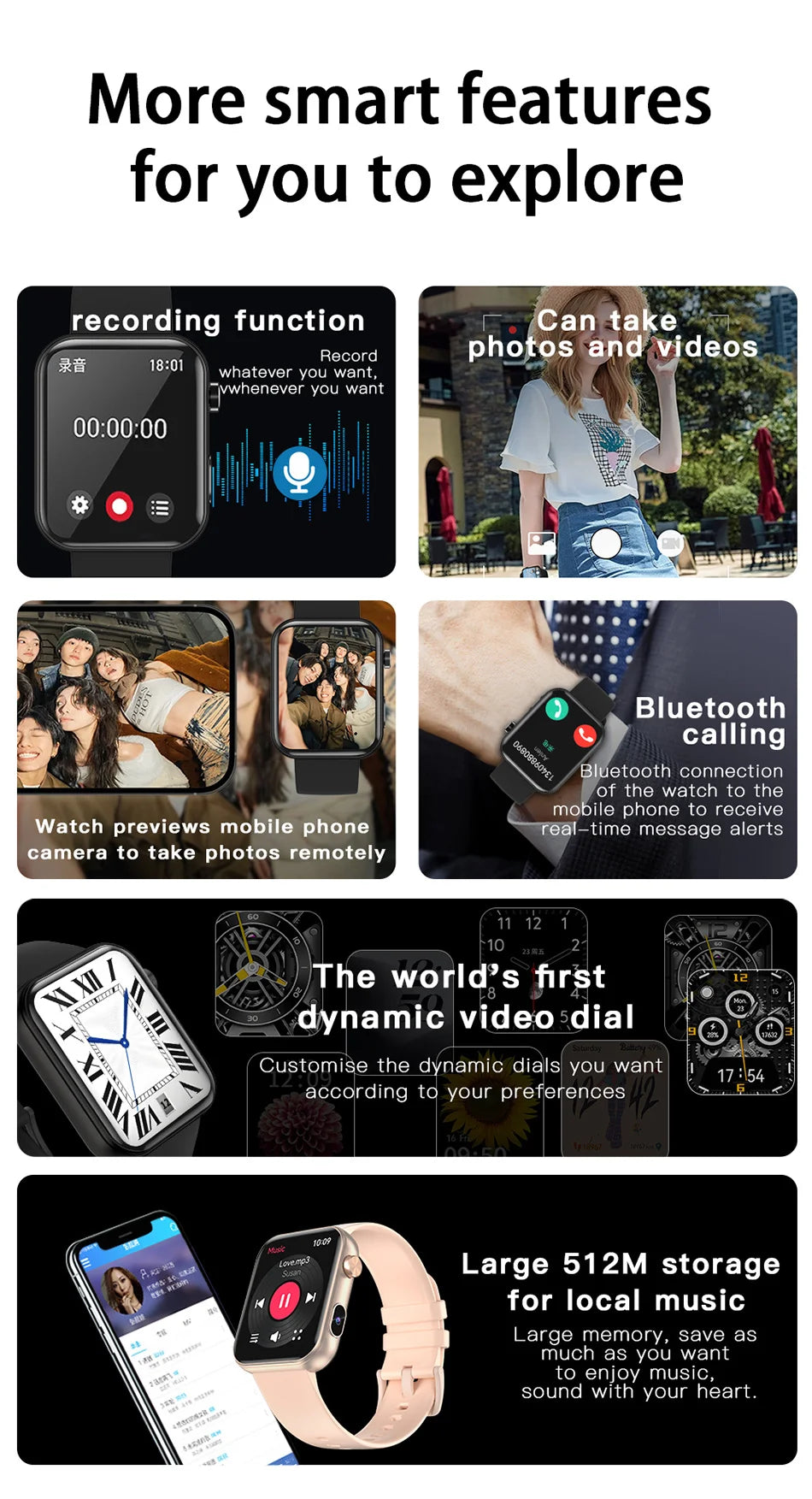 2025 New Smart Watch Men Women Camera Take Photos Record Video Health Monitor Sports Fitness Waterproof BT Call Smartwatch