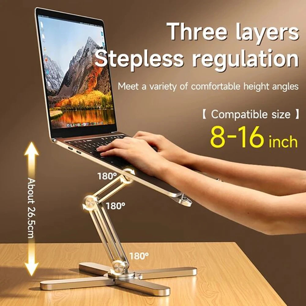 Suport Laptop Pliabil 360° – Aluminiu, Reglabil, Portabil și cu Răcire Deschisă
