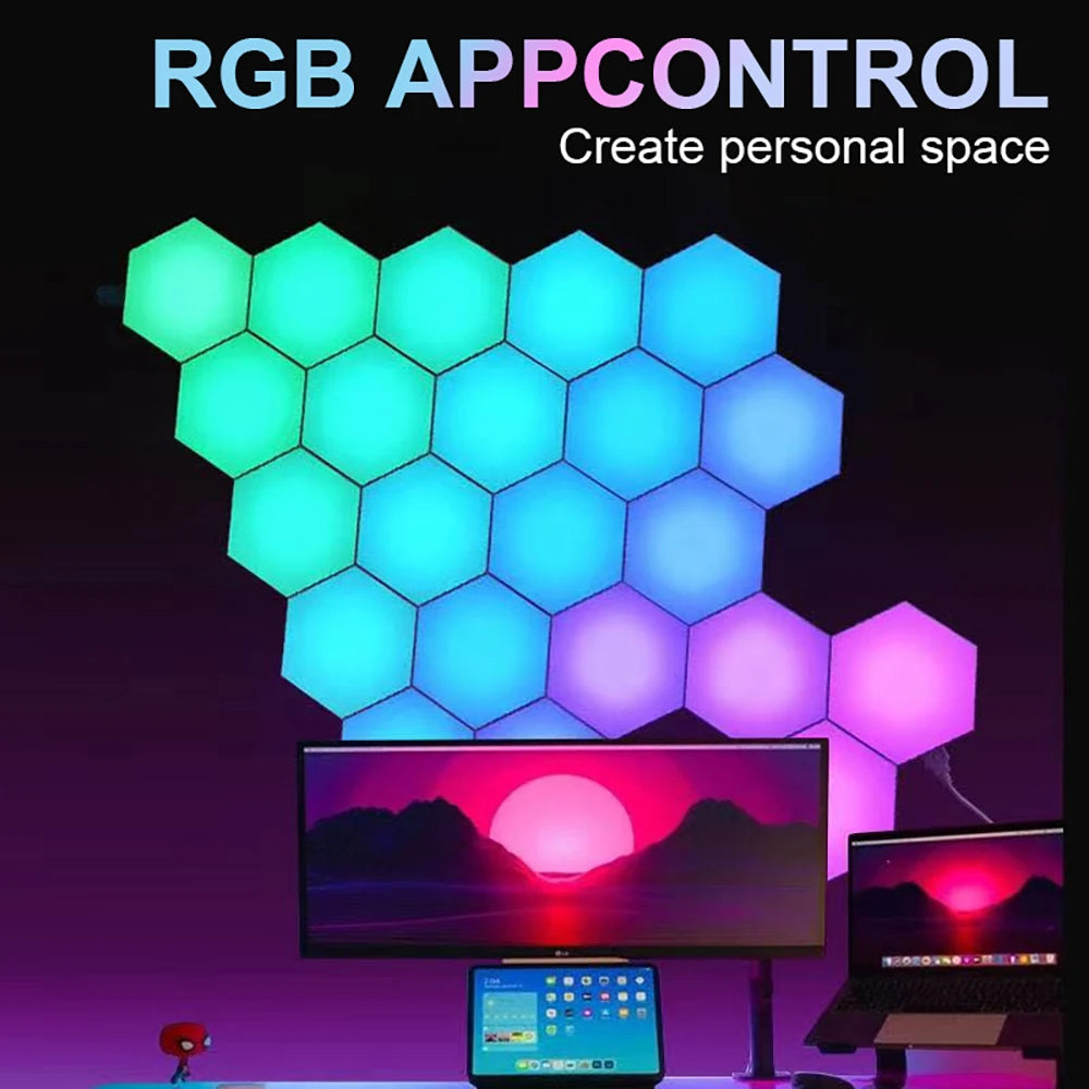Lumini RGB Hexagonale Smart – Control Touch & Aplicație, Efecte Muzicale