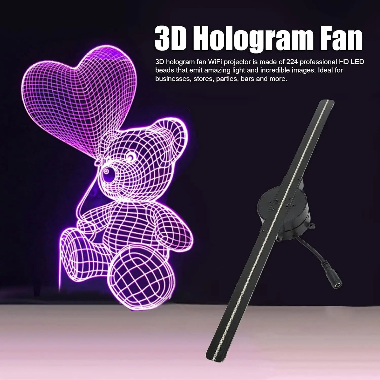 3D Hologram Fan 42CM – Proiector Holografic WiFi, Ideal pentru Store Display & Party