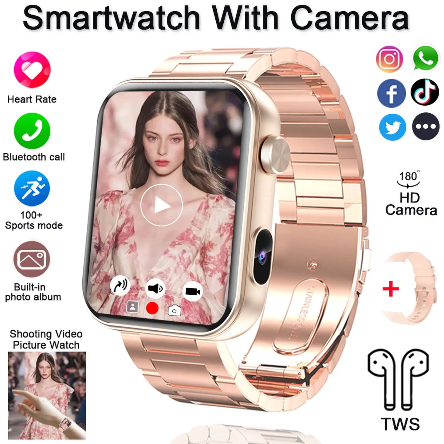 2025 New Smart Watch Men Women Camera Take Photos Record Video Health Monitor Sports Fitness Waterproof BT Call Smartwatch