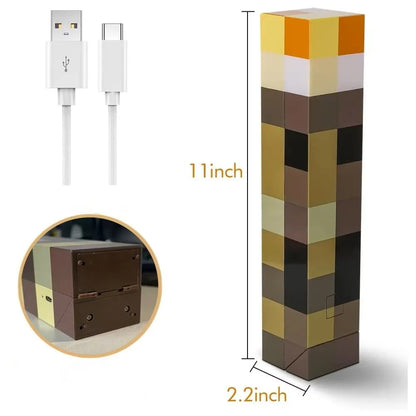 Lampă LED Minecraft – Lanternă USB Reîncărcabilă, Cadou Perfect pentru Copii