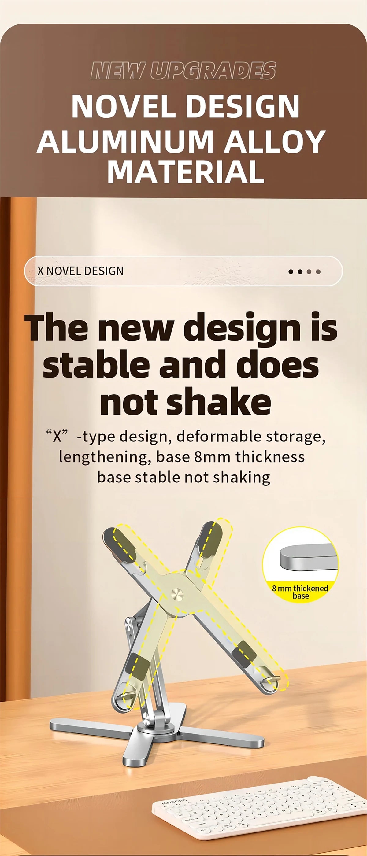 Suport Laptop Pliabil 360° – Aluminiu, Reglabil, Portabil și cu Răcire Deschisă