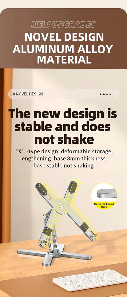 Suport Laptop Pliabil 360° – Aluminiu, Reglabil, Portabil și cu Răcire Deschisă