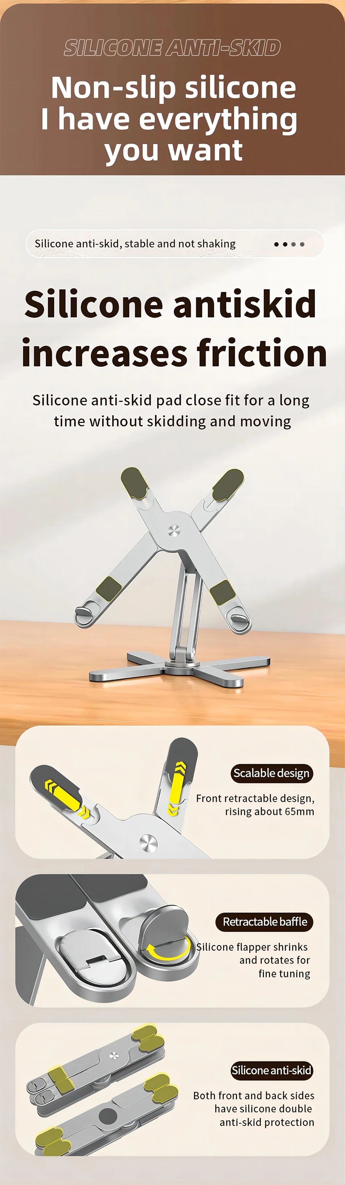 Suport Laptop Pliabil 360° – Aluminiu, Reglabil, Portabil și cu Răcire Deschisă