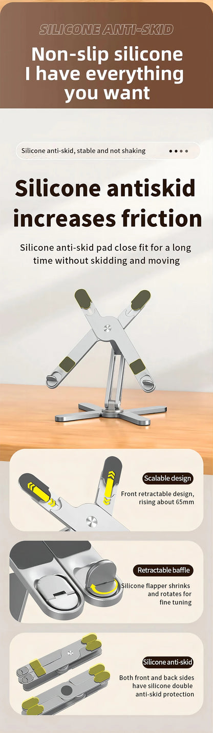 Suport Laptop Pliabil 360° – Aluminiu, Reglabil, Portabil și cu Răcire Deschisă