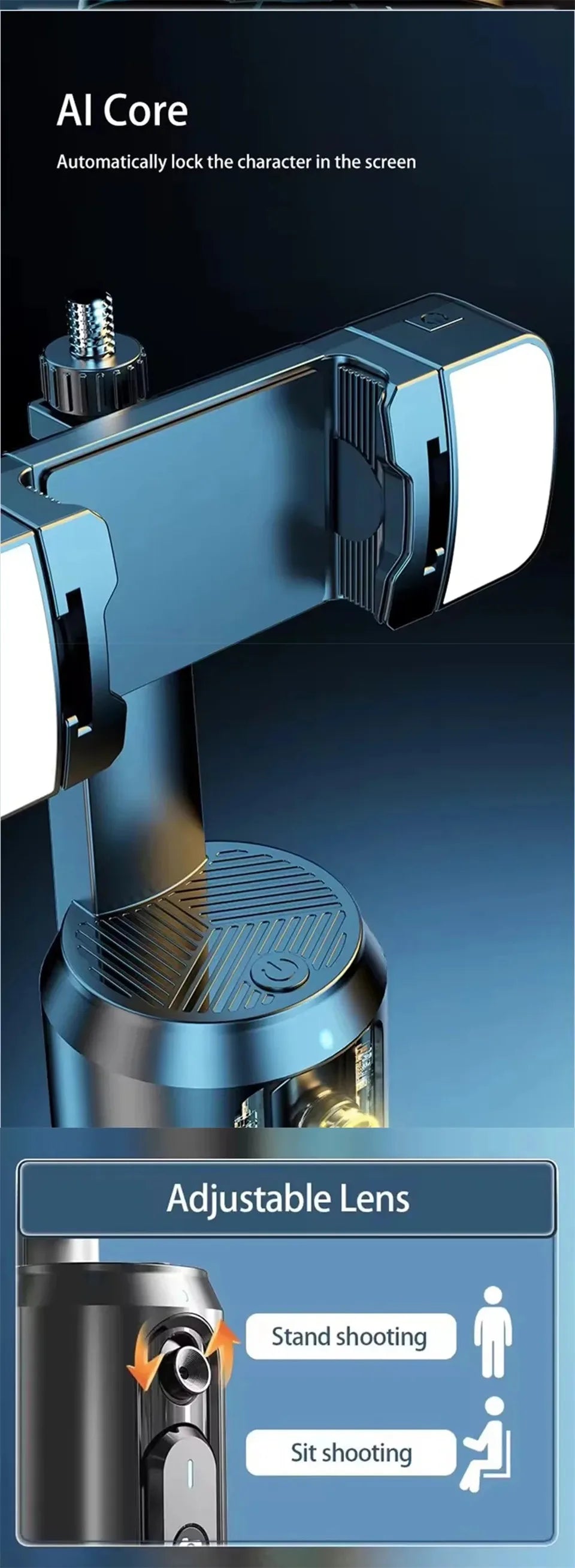 Stabilizator Telefon Q02 – Rotire 360°, Bluetooth Remote & Suport Lumină