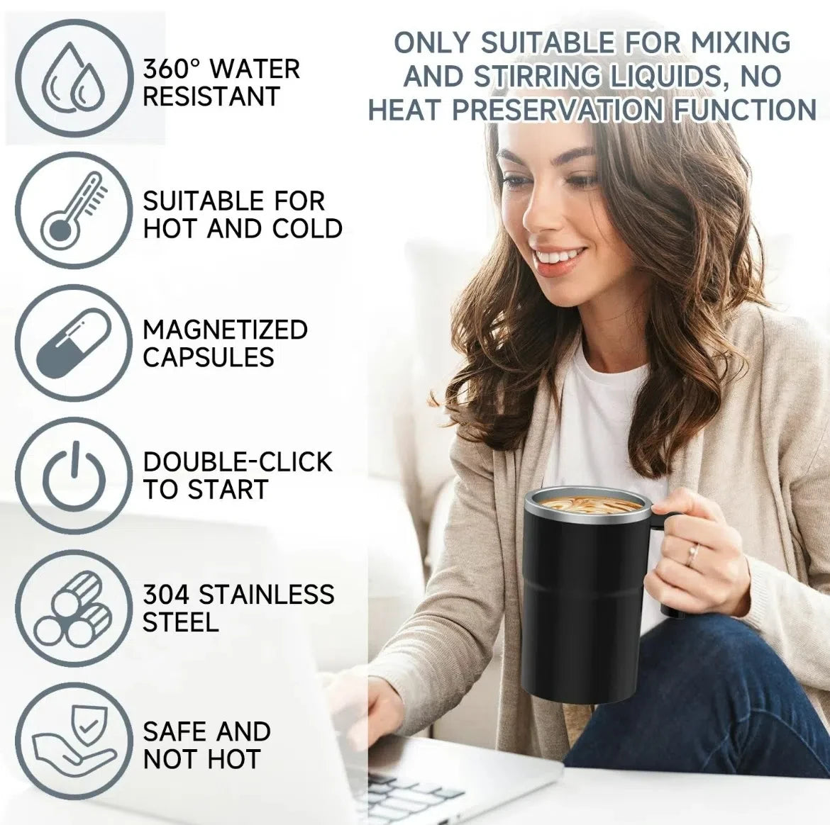 Cana Electrică cu Amestecare Automată – 380ML, Magnetică, Food-Safe, USB