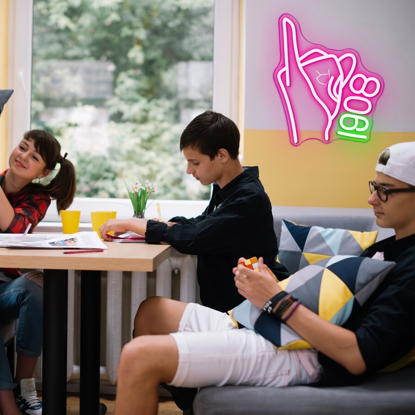 AKA Sorority Neon Hand Gesture Sign, USB Powered Plastic Wall Hanging Neon Light with Dimmable Switch, Multipurpose Paraphernalia Gift for Women, Party Decorative Lighting Without Battery